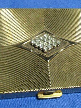Vintage VOLUPTE Powder Compact Gold Tone & Rhinestone Inside Empty
